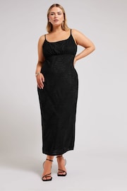 Yours Curve Black Animal Stretch Jacquard Slip Dress - Image 3 of 6