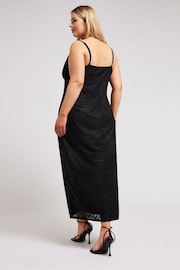 Yours Curve Black Animal Stretch Jacquard Slip Dress - Image 4 of 6