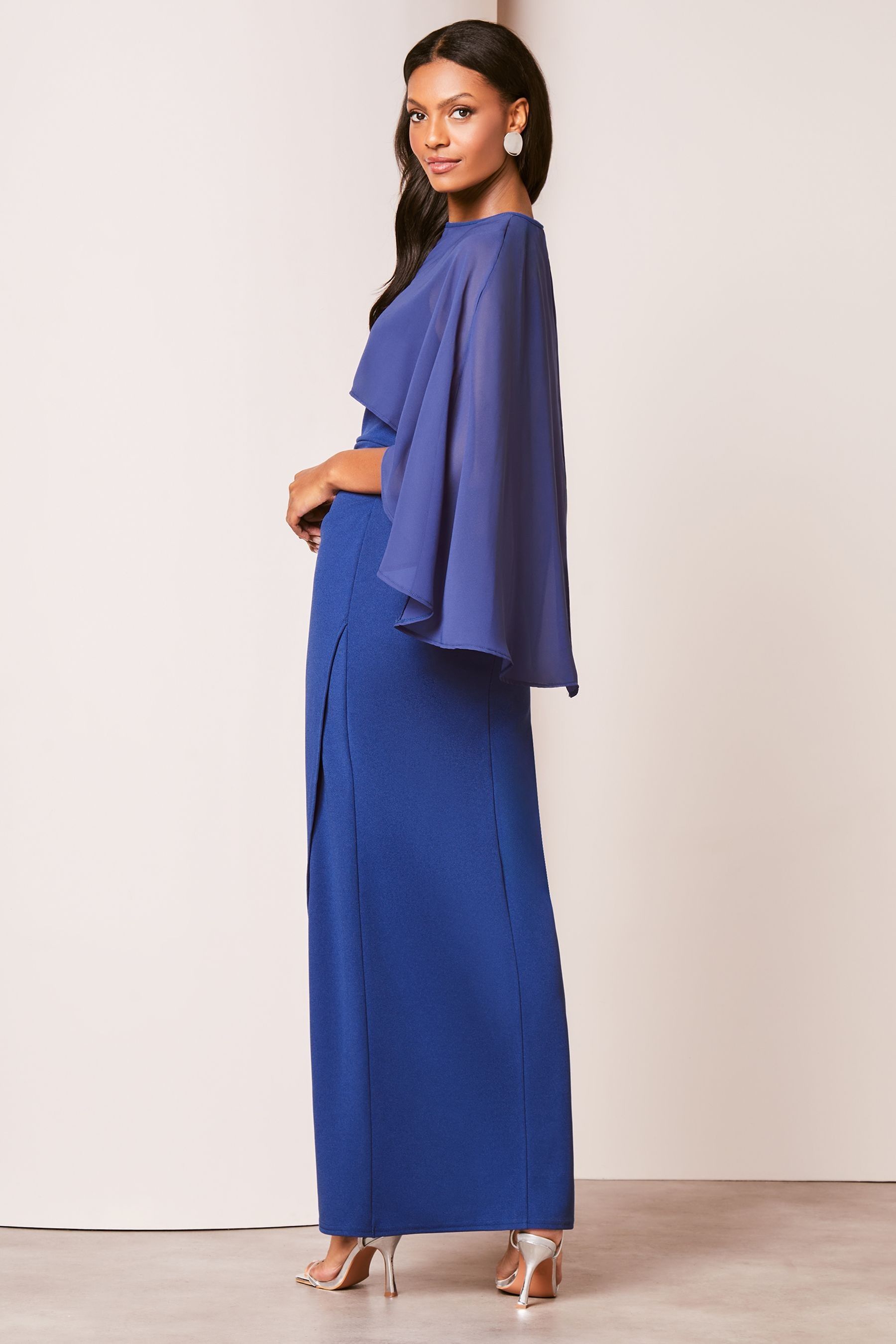 Lipsy Blue Cape Maxi Dress