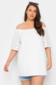 Yours Curve White White Broderie Anglaise Bardot Top - Image 1 of 5