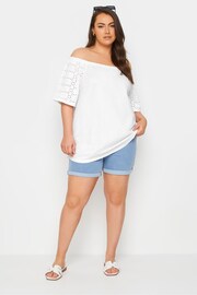 Yours Curve White White Broderie Anglaise Bardot Top - Image 2 of 5