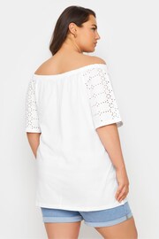 Yours Curve White White Broderie Anglaise Bardot Top - Image 3 of 5