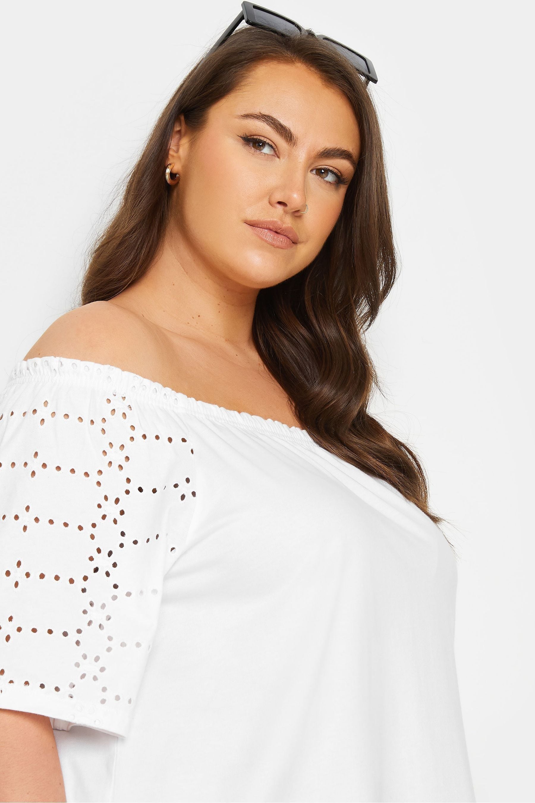 Yours Women s Plus Size Broderie Anglaise Bardot Top in White Size 18 20