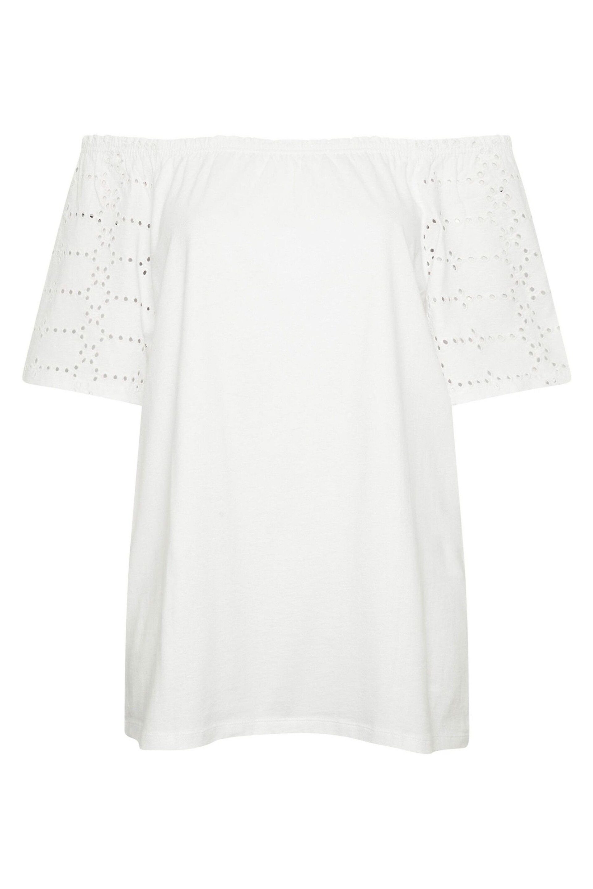 Yours Curve White White Broderie Anglaise Bardot Top - Image 5 of 5