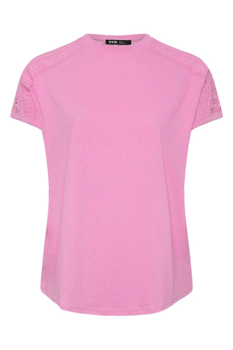 Yours Curve Pink Crochet Detail Linen T-Shirt - Image 5 of 5