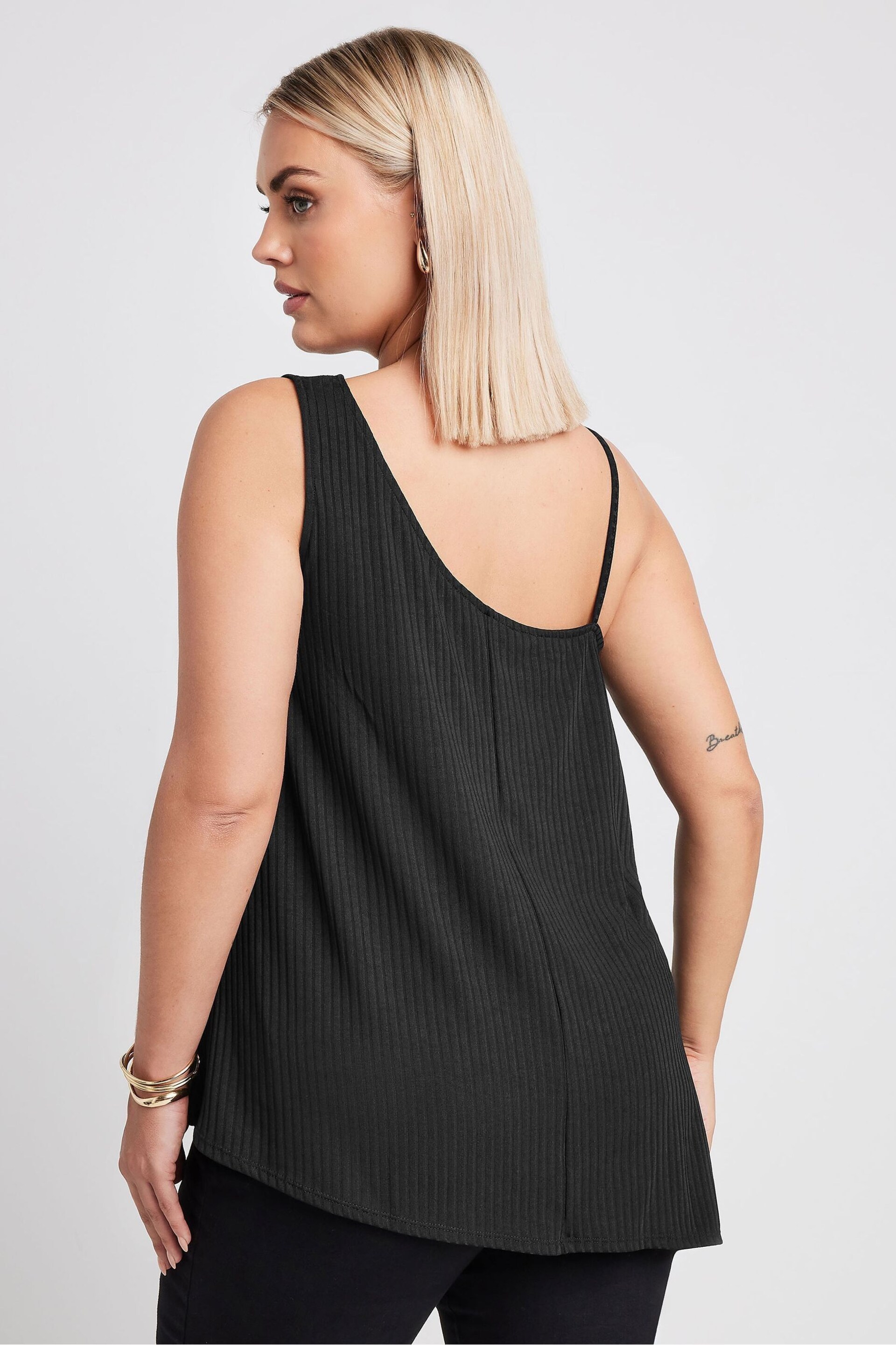 Yours Curve Black Limited Collection Metal Trim Ribbed Vest Top - Image 3 of 5