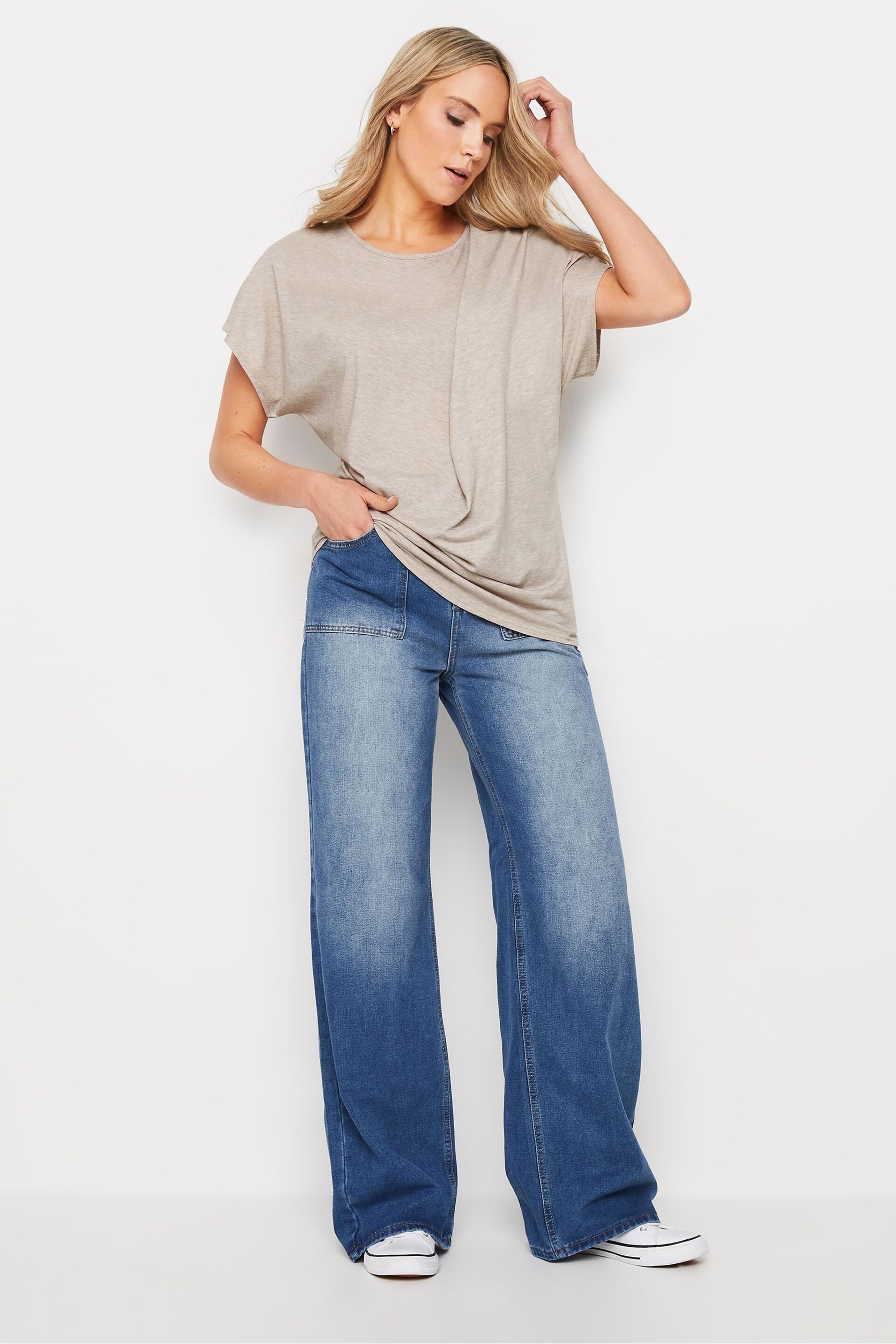 Long Tall Sally Natural LTS Tall Stone Brown Draped Front T-Shirt - Image 3 of 6