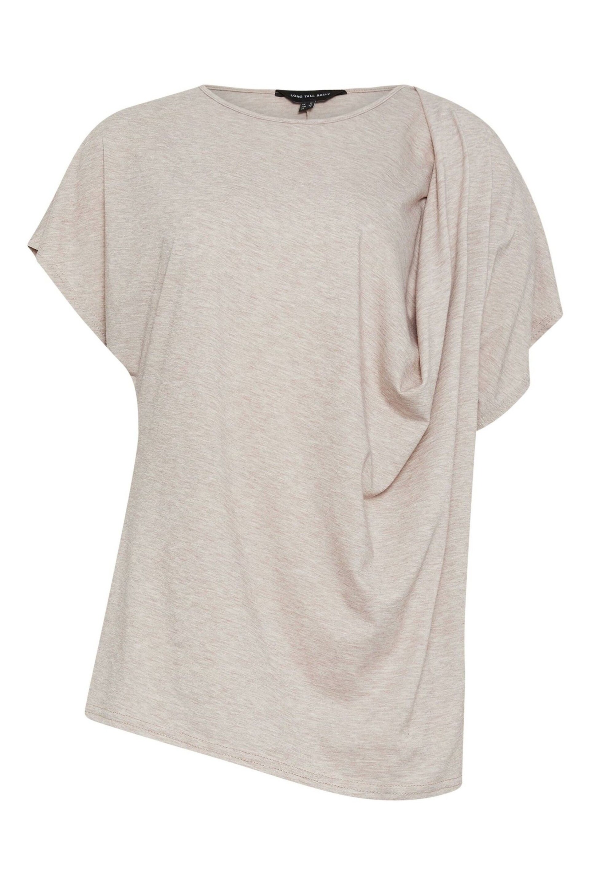 Long Tall Sally Natural LTS Tall Stone Brown Draped Front T-Shirt - Image 6 of 6