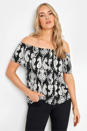 Long Tall Sally Black Aztec Print Button Detail Bardot Top - Image 1 of 5