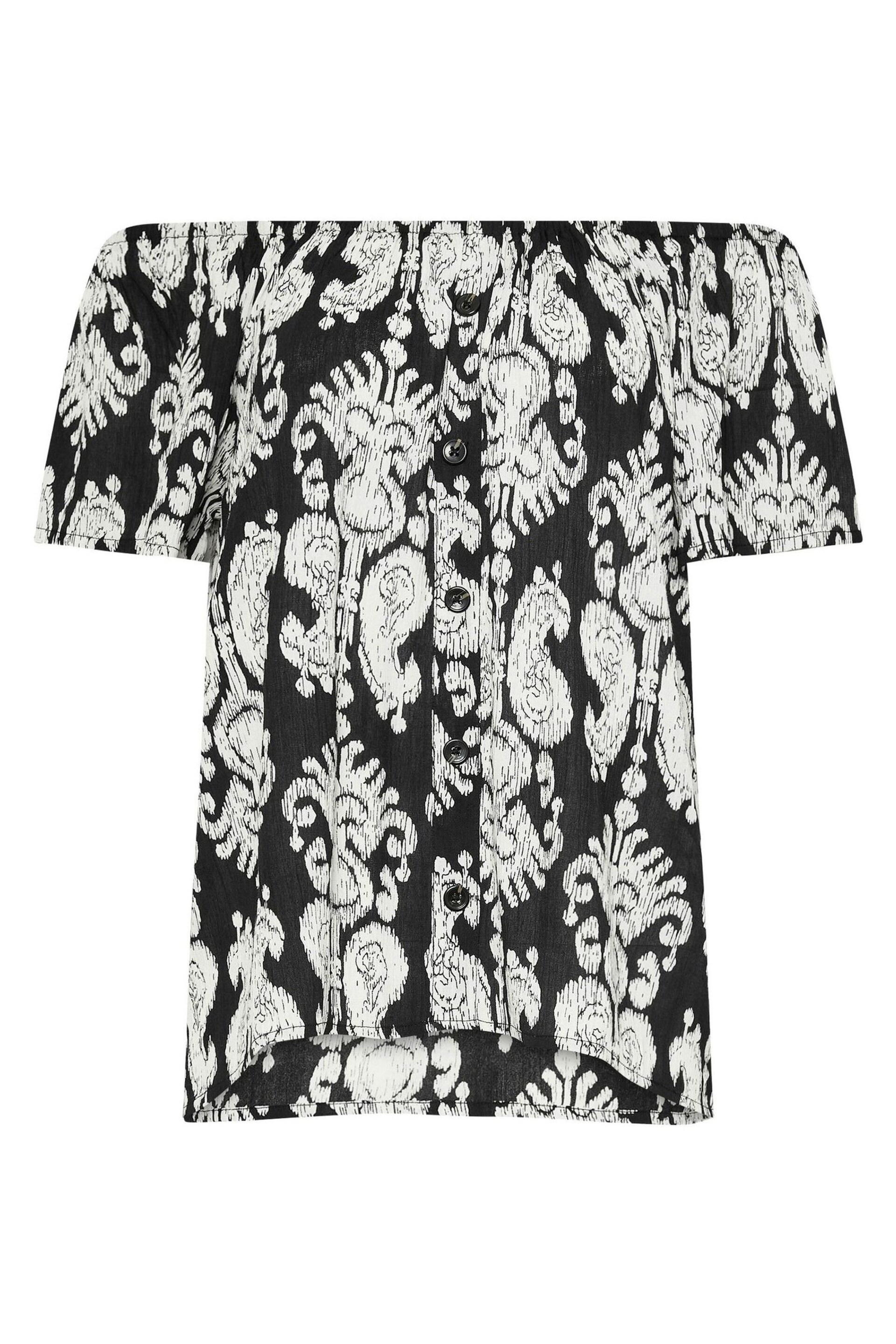 Long Tall Sally Black Aztec Print Button Detail Bardot Top - Image 5 of 5