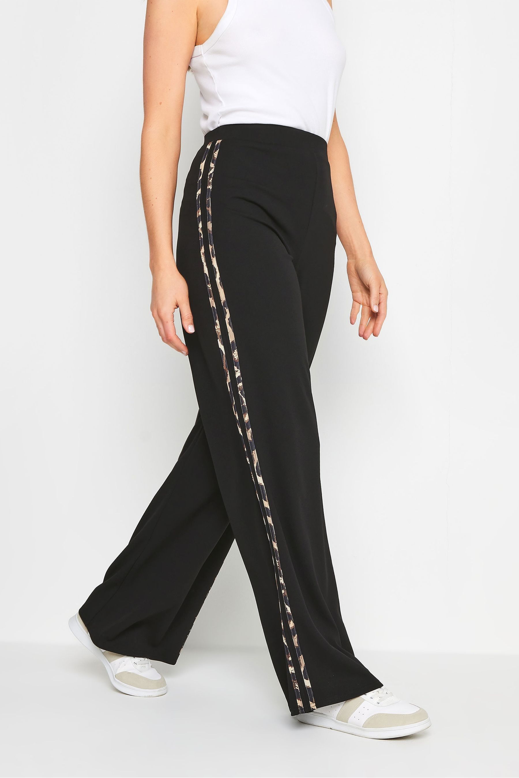 Buy Long Tall Sally Black Leopard Print Side Stripe Wide Leg Trousers from Next Luxembourg