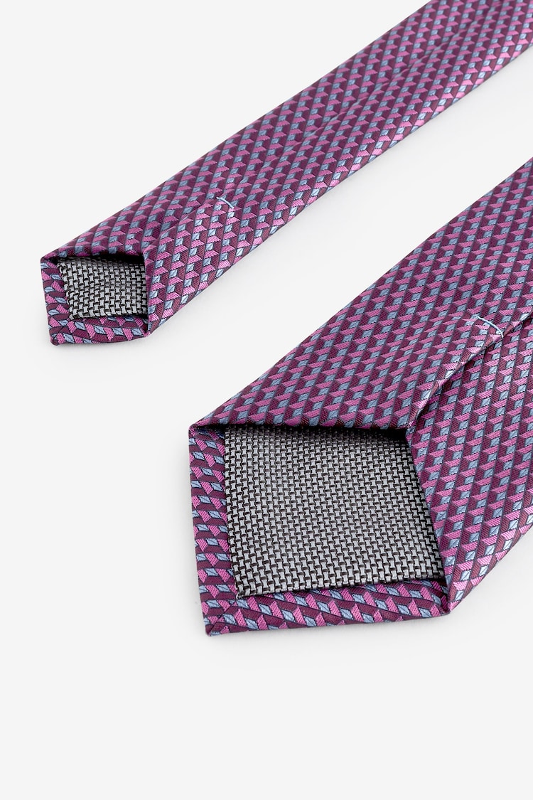 Magenta Pink Geometric Pattern Tie - Image 3 of 3