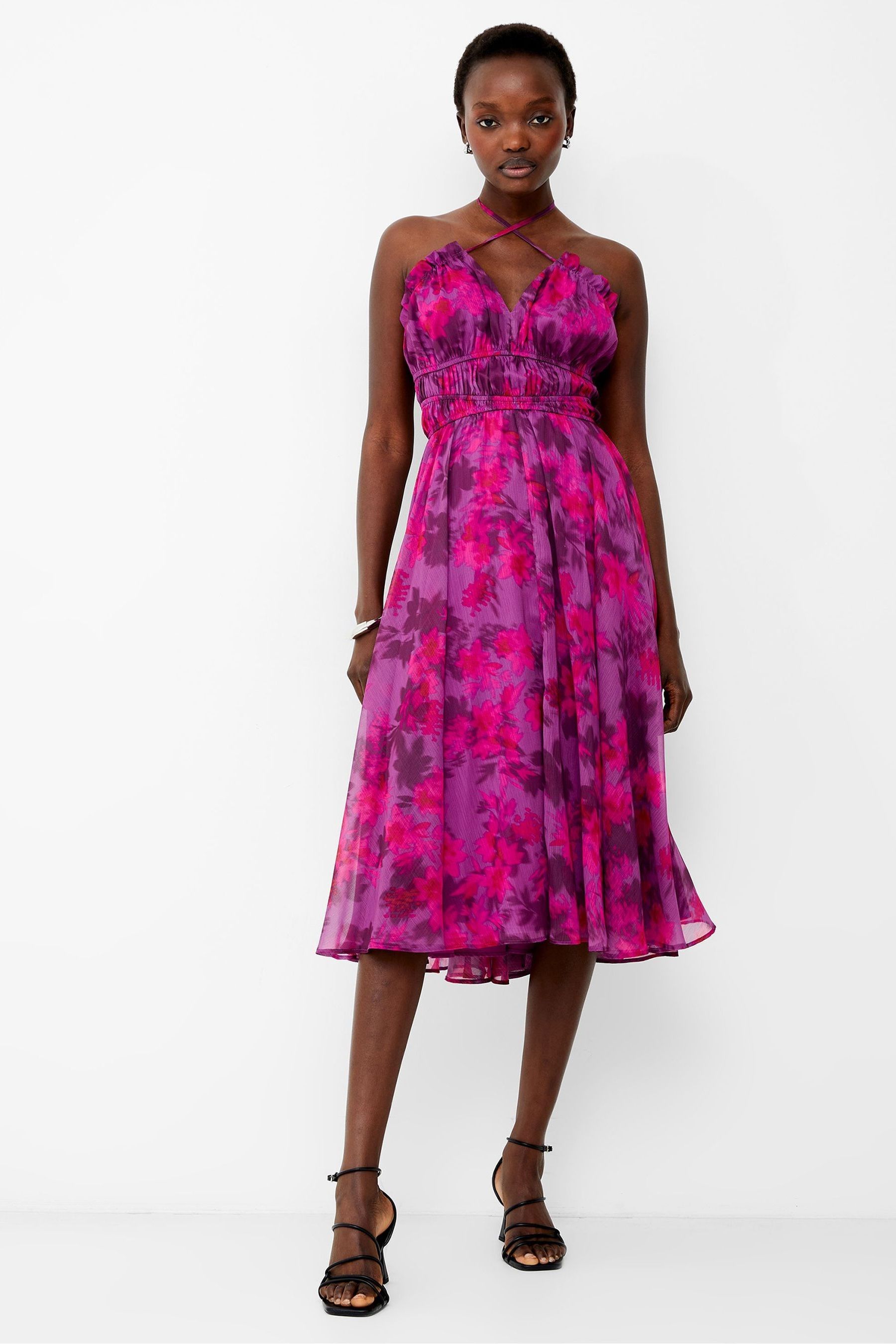 French Connection Pink Arla Hallie Crinkle Dress 12 Womens