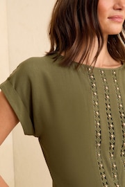 Love & Roses Khaki Green Petite Roll Sleeve T-Shirt - Image 2 of 4