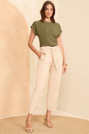 Love & Roses Khaki Green Petite Roll Sleeve T-Shirt - Image 3 of 4