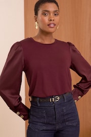 Love & Roses Red Satin Sleeve Jersey Blouse - Image 2 of 4