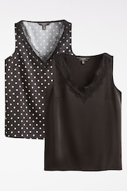 Lipsy Black/ Black and White Spot Multipack V Neck Lace Trim Vest - Image 5 of 6