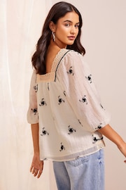 Friends Like These Cream 3/4 Sleeve Embroidered Blouse - Image 3 of 5