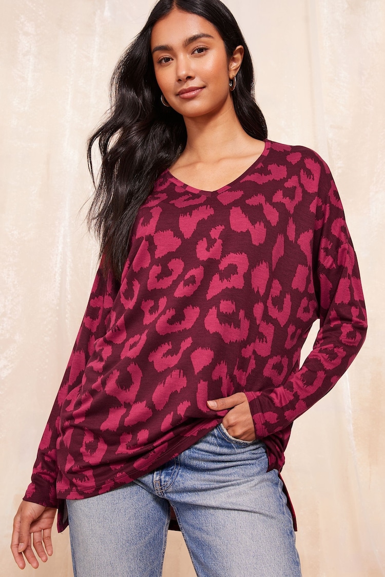 Friends Like These Red Animal Soft Jersey V Neck Long Sleeve Tunic Top - Image 1 of 4