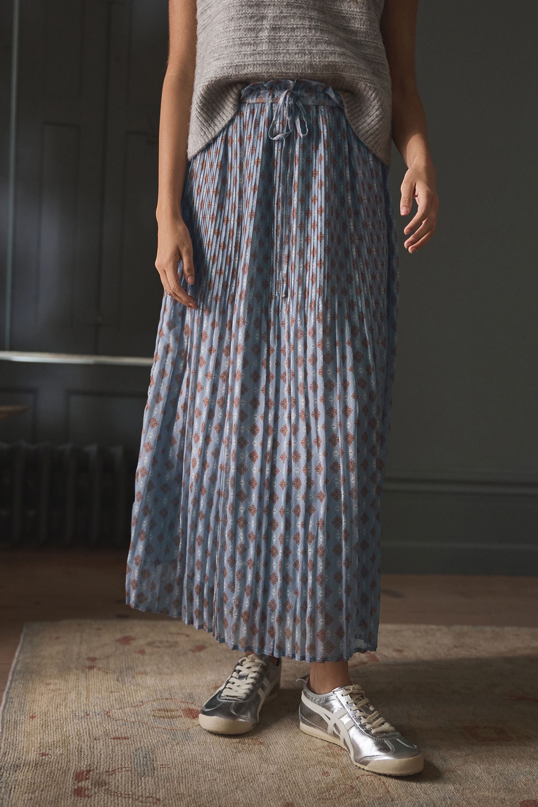 Blue Printed Midi Skirt