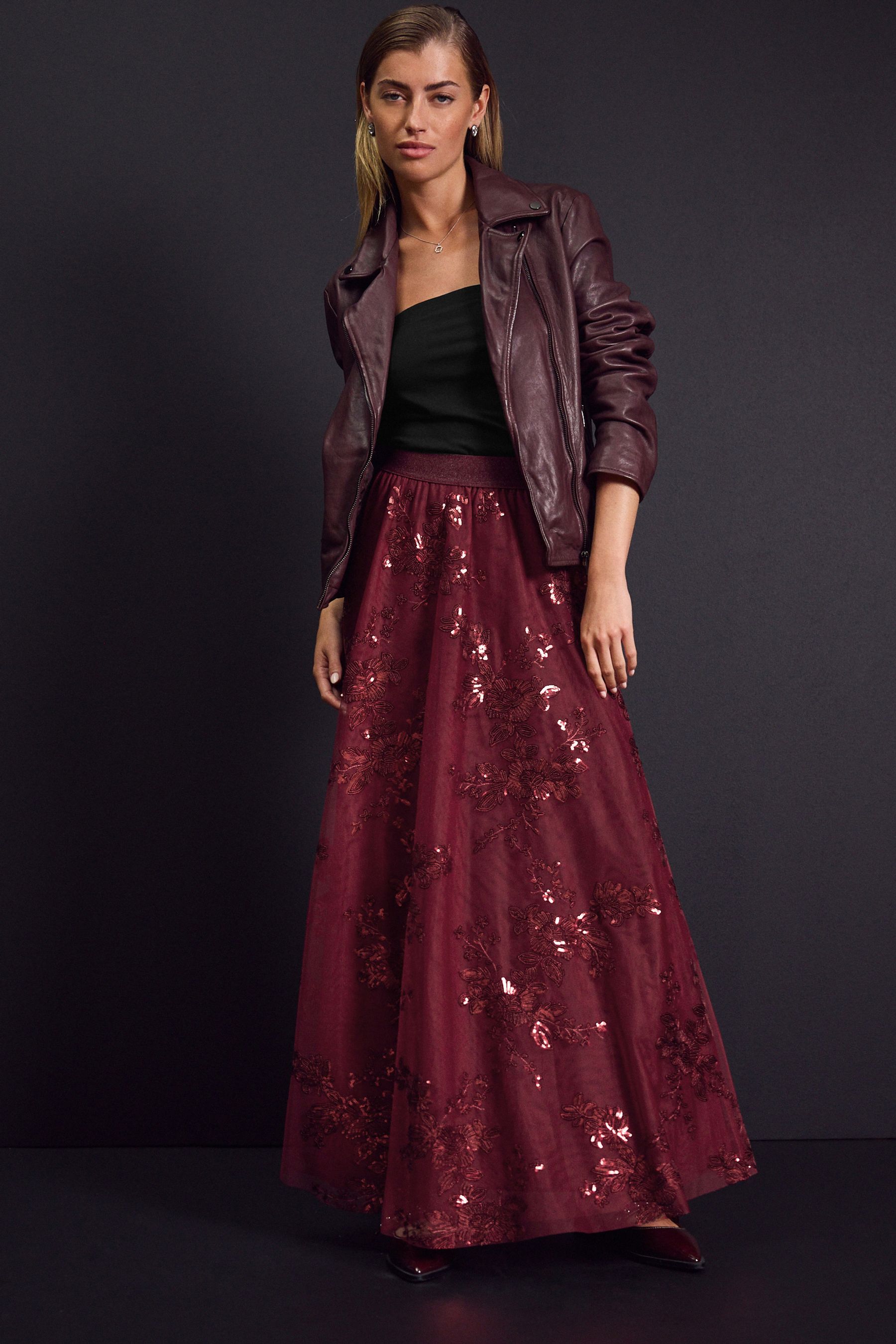 Buy Burgundy Sequin Maxi Skirt from the Next UK online shop