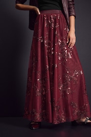 Burgundy Sequin Maxi Skirt - Image 2 of 7