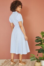 Yumi Blue Cotton Striped Midi Shirt Dress - Image 4 of 5