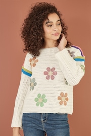 Yumi Cream Crochet Flower Jumper - Image 2 of 5