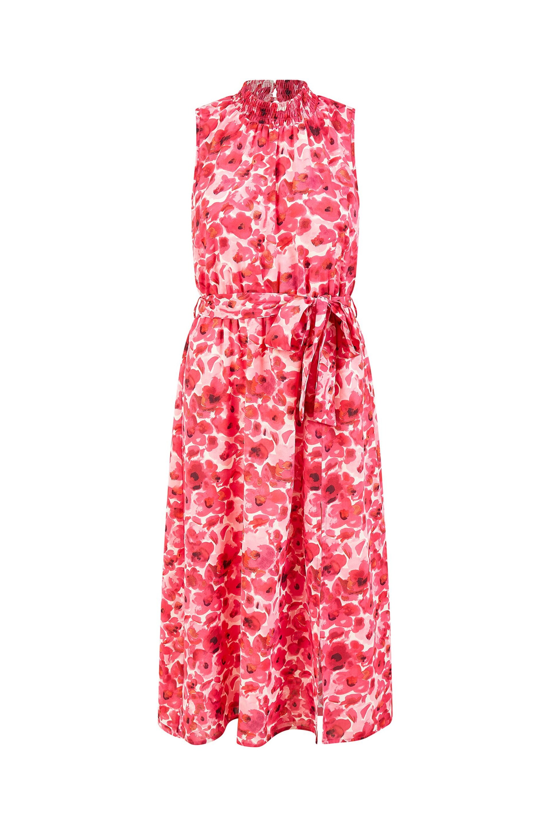 Yumi Pink Blossom Print Halter Neck Midi Dress With Split Hem - Image 4 of 4