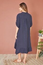 Yumi Blue Italian Linen Shirt Dress With Frill Hem - Image 3 of 4