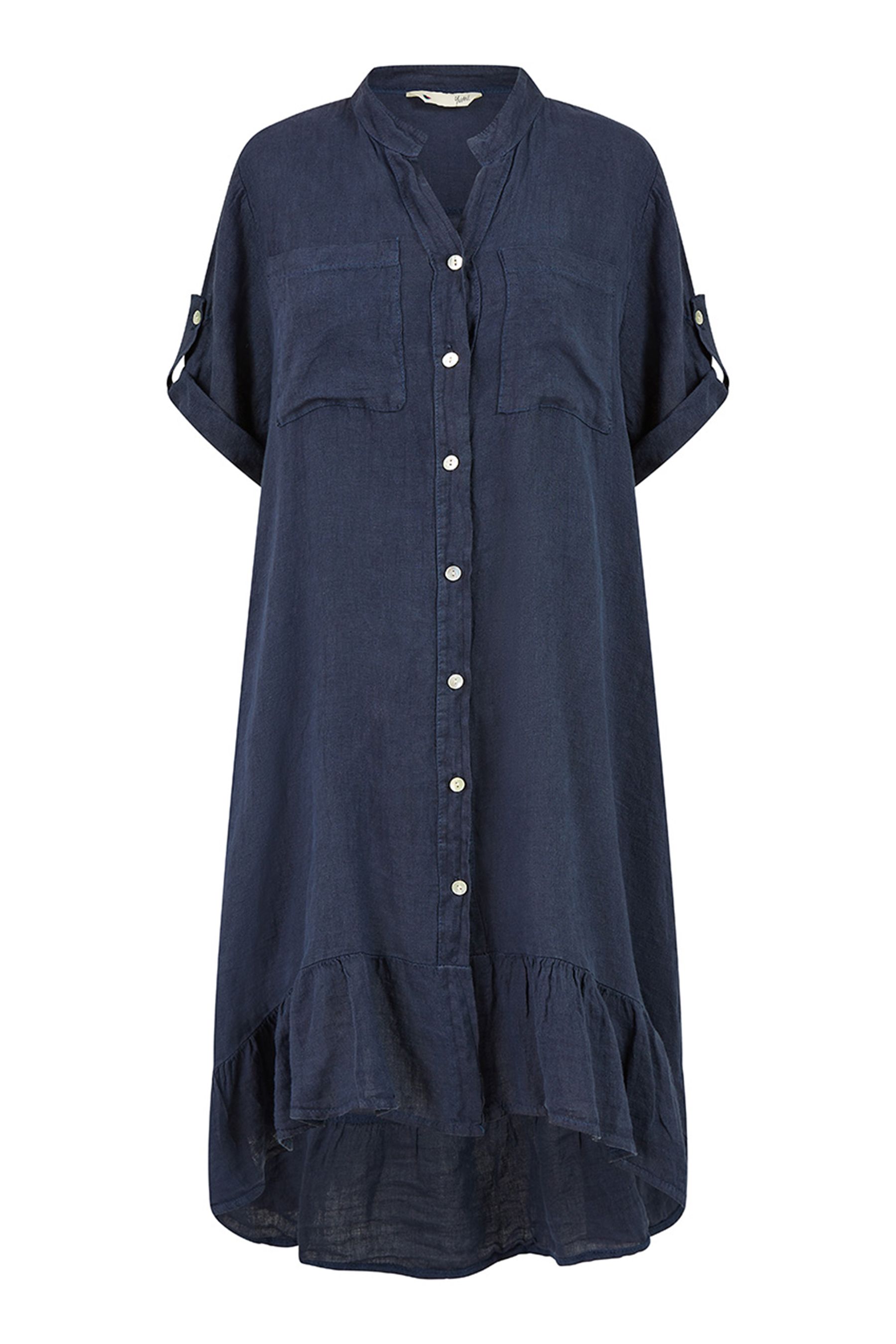 Buy Yumi Blue Italian 100 Linen Shirt Dress With Frill Hem from Next Canada