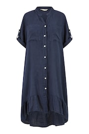 Yumi Blue Italian Linen Shirt Dress With Frill Hem - Image 4 of 4