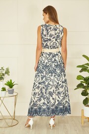 Yumi Blue Floral Border Print Broderie Anglaise Cotton Midi Dress - Image 4 of 5