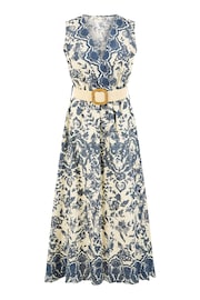 Yumi Blue Floral Border Print Broderie Anglaise Cotton Midi Dress - Image 5 of 5