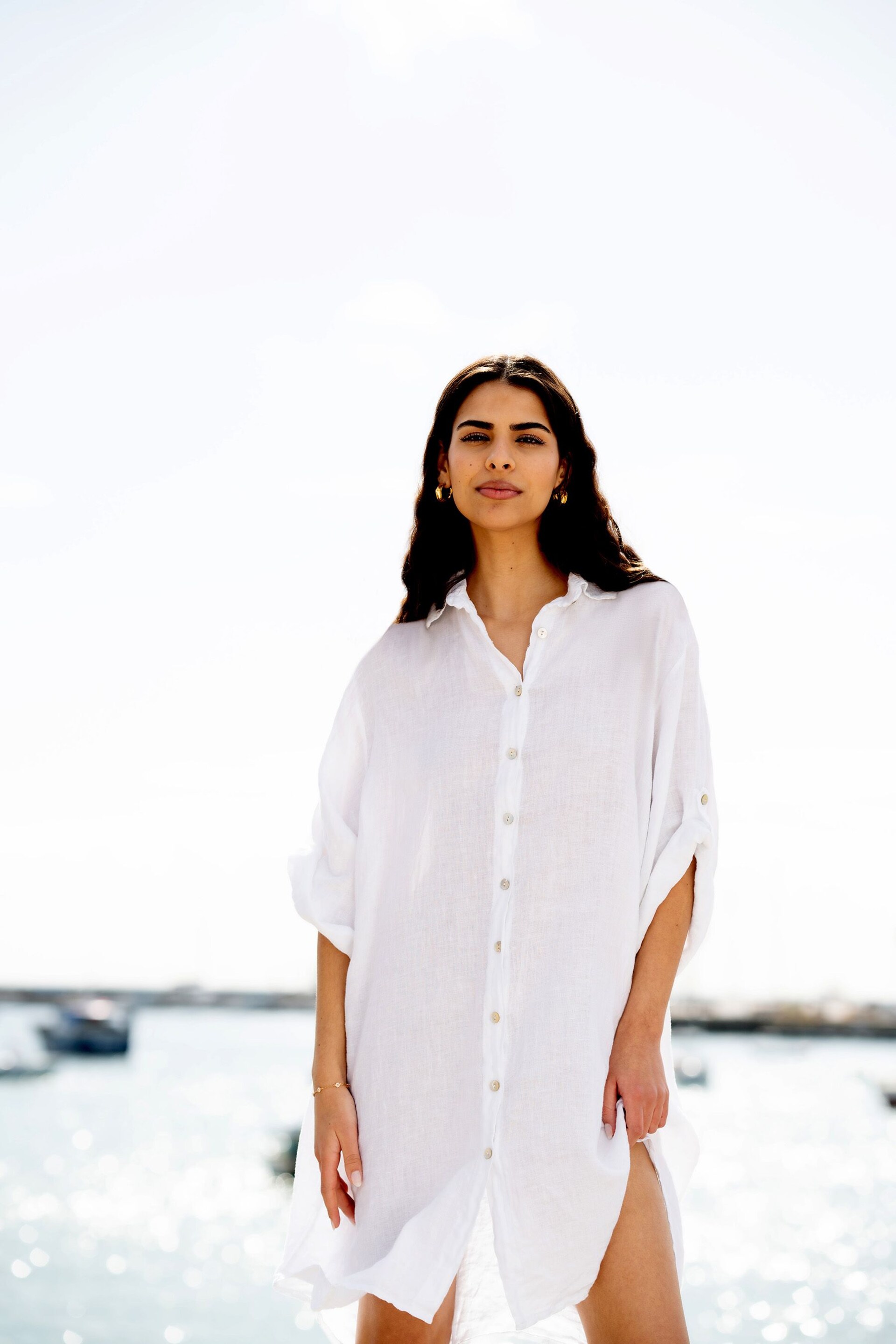 Yumi White Linen Relaxed Fit Longline Shirt - Image 1 of 4