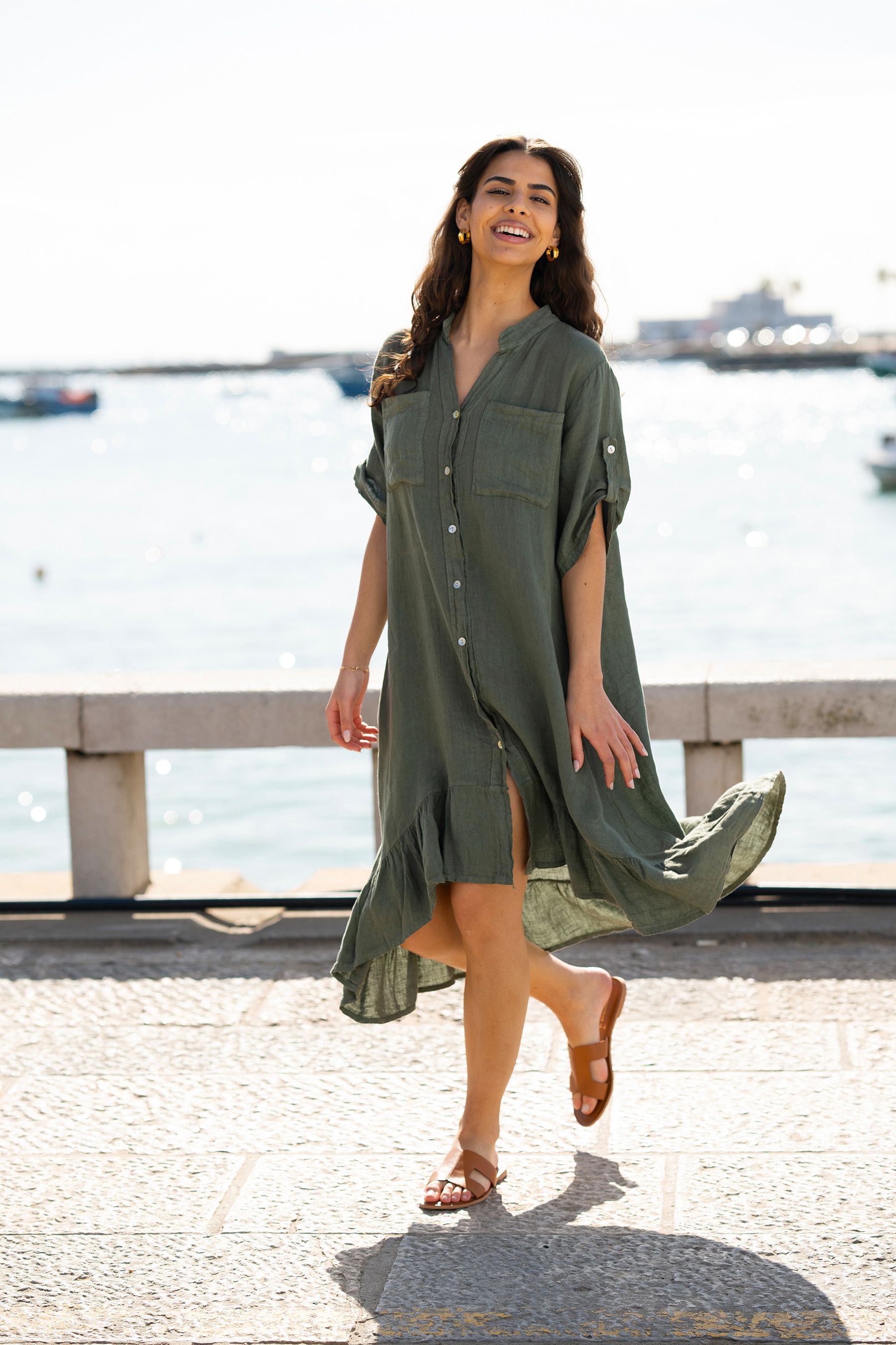 Yumi frill wrap denim dress cheap