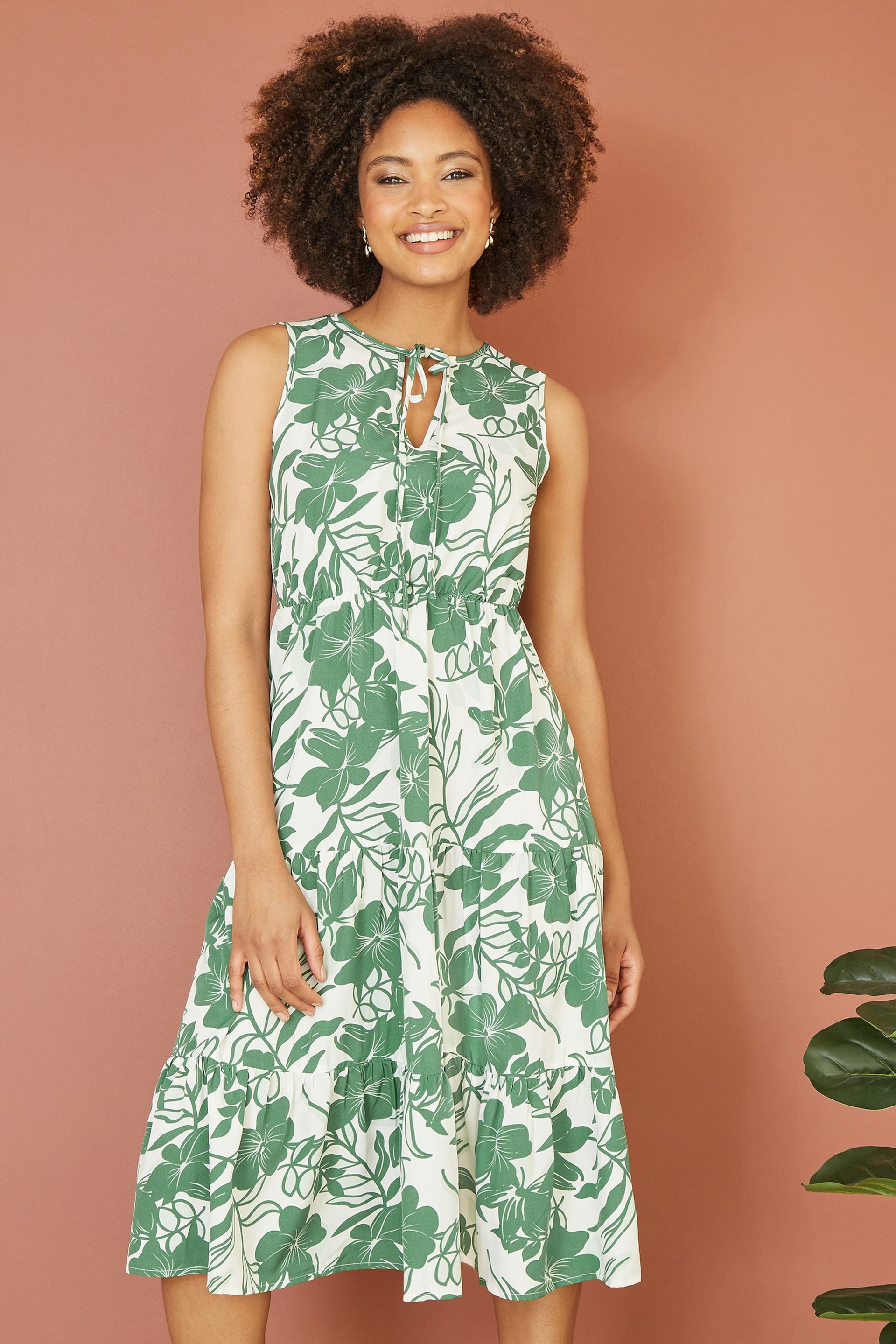 Mela Green Floral Relaxed Sleeveless Midi Dress - Image 1 of 5
