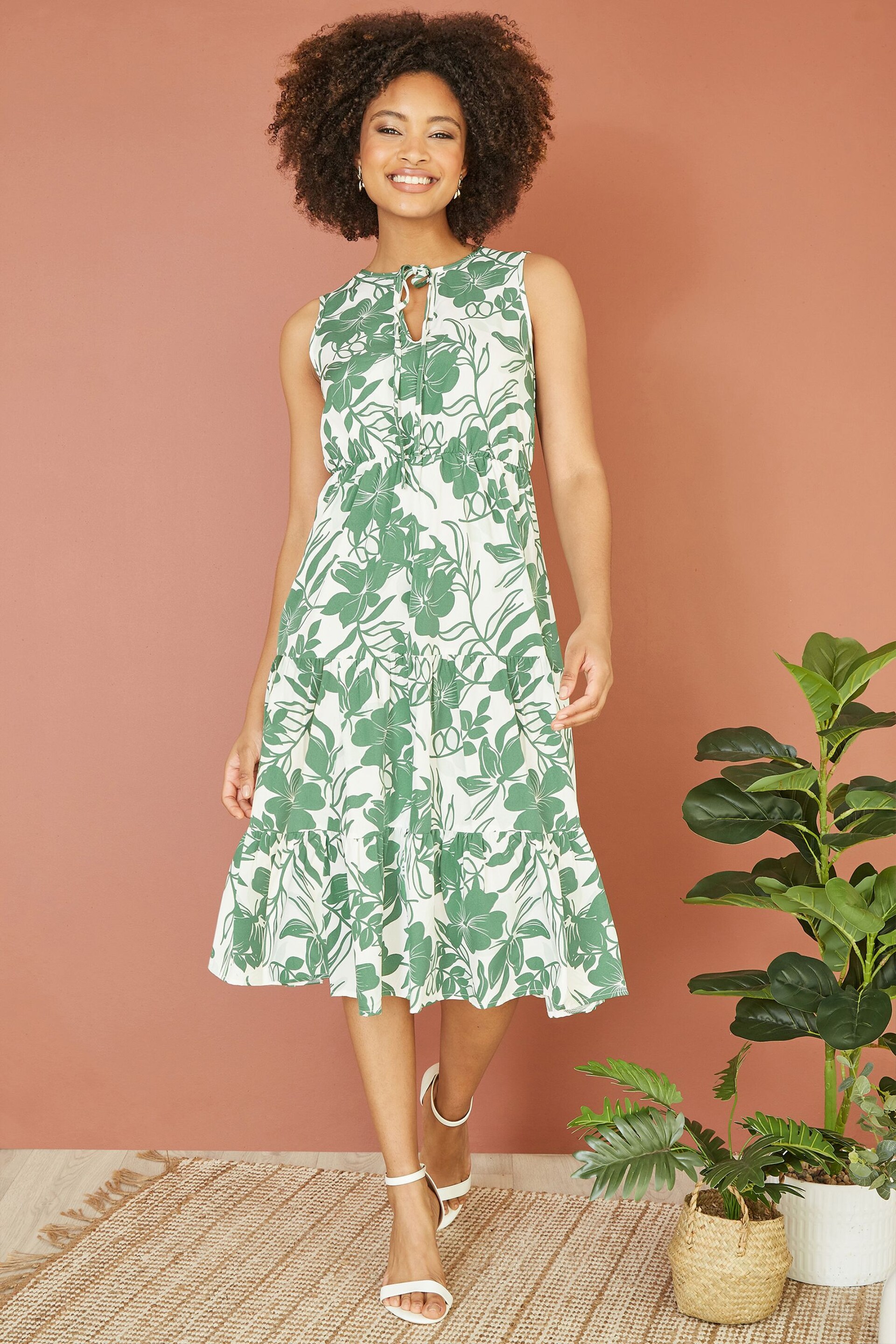 Mela Green Floral Relaxed Sleeveless Midi Dress - Image 2 of 5