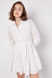 Apricot White 100% Cotton Tropical Embroidery Swing Dress - Image 1 of 4