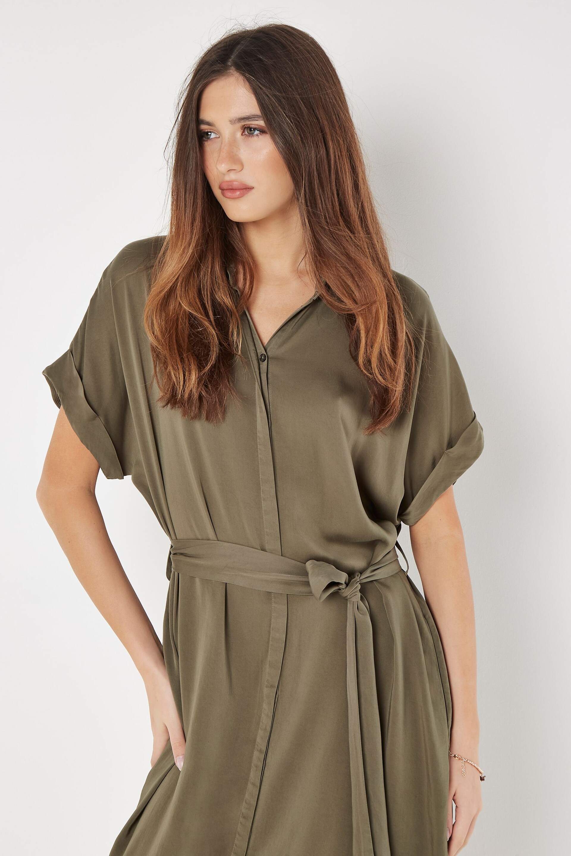 Apricot Green Batwing Midi Shirt Dress - Image 2 of 4