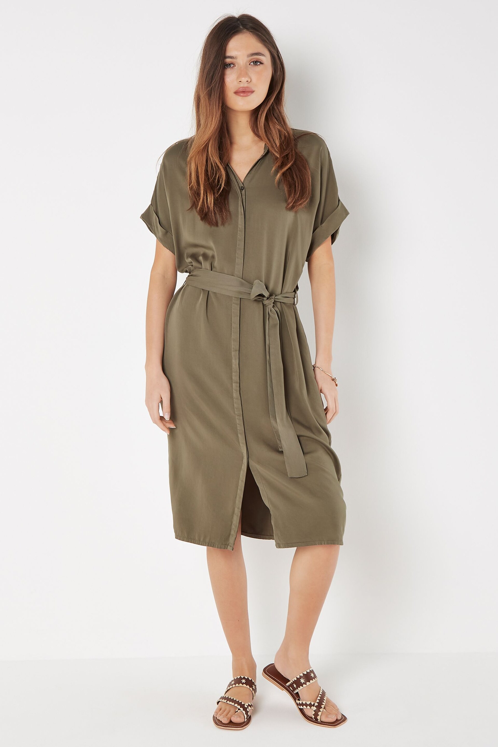 Apricot Green Batwing Midi Shirt Dress - Image 4 of 4