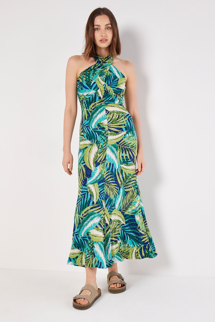 Apricot Blue Painterly Tropical Maxi Dress - Image 1 of 5