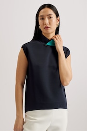 Ted Baker Blue Kaedee Knit Twisted Neck Easy Fit Top - Image 3 of 7