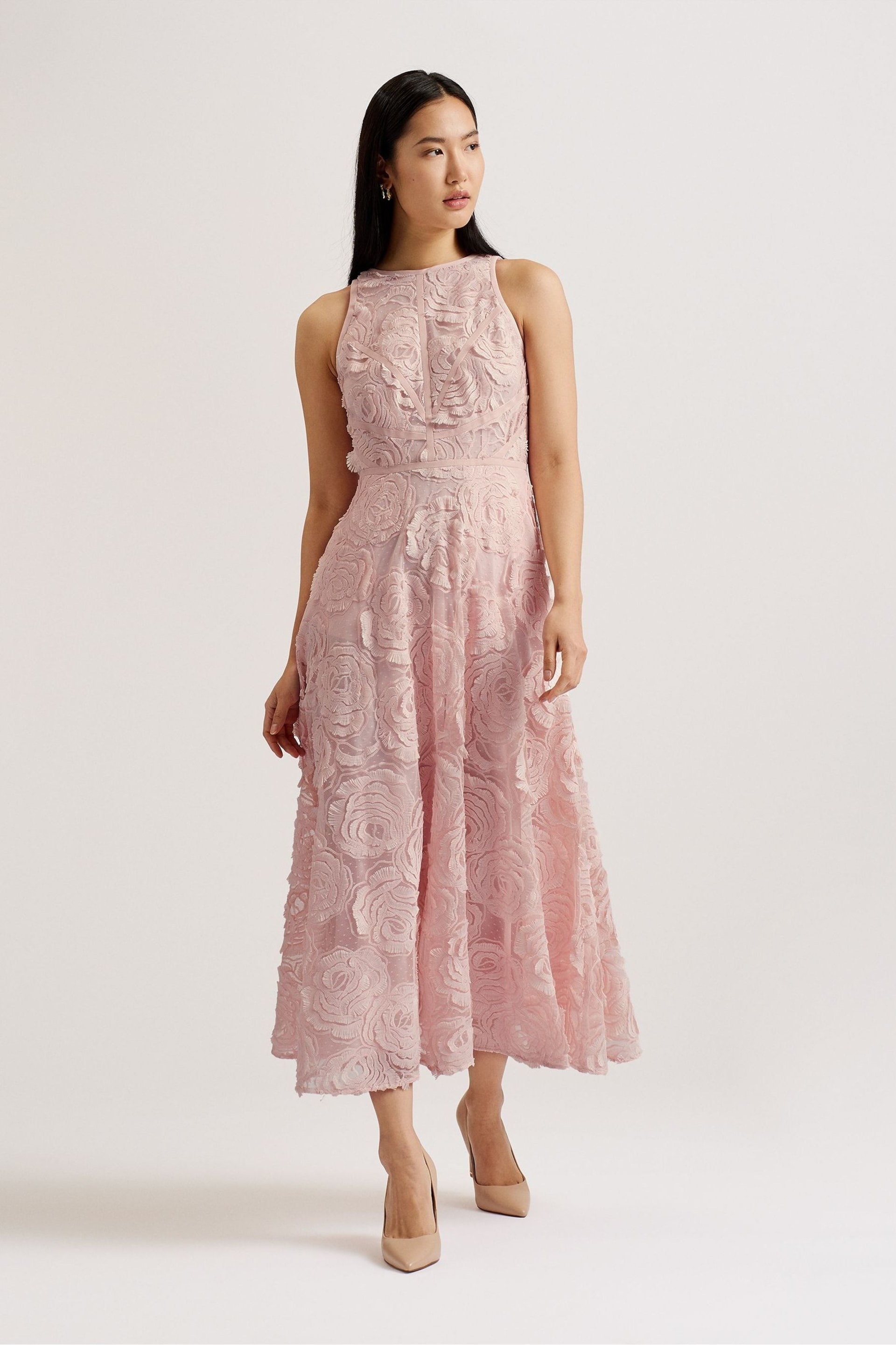 Ted Baker Pink Ullaa Sleeveless Midi Dress With Contrast Detail - Image 1 of 5