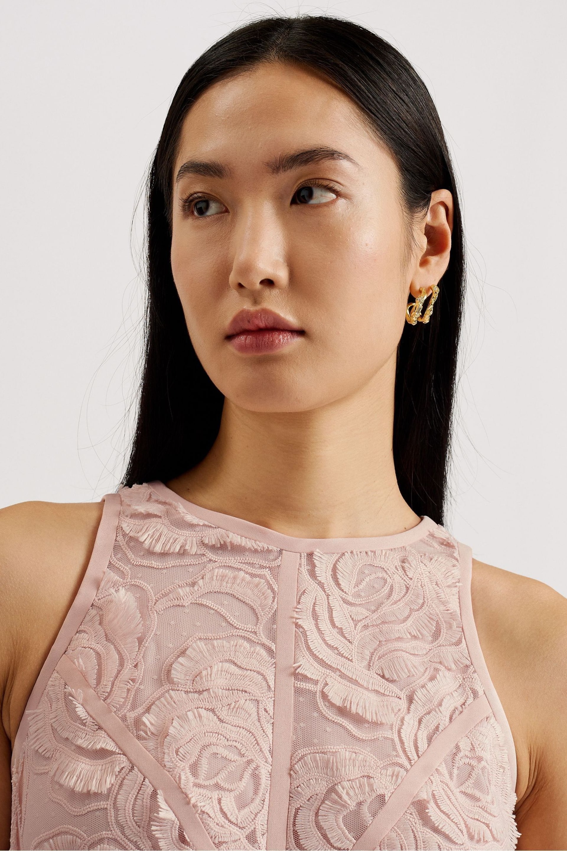 Ted Baker Pink Ullaa Sleeveless Midi Dress With Contrast Detail - Image 3 of 5