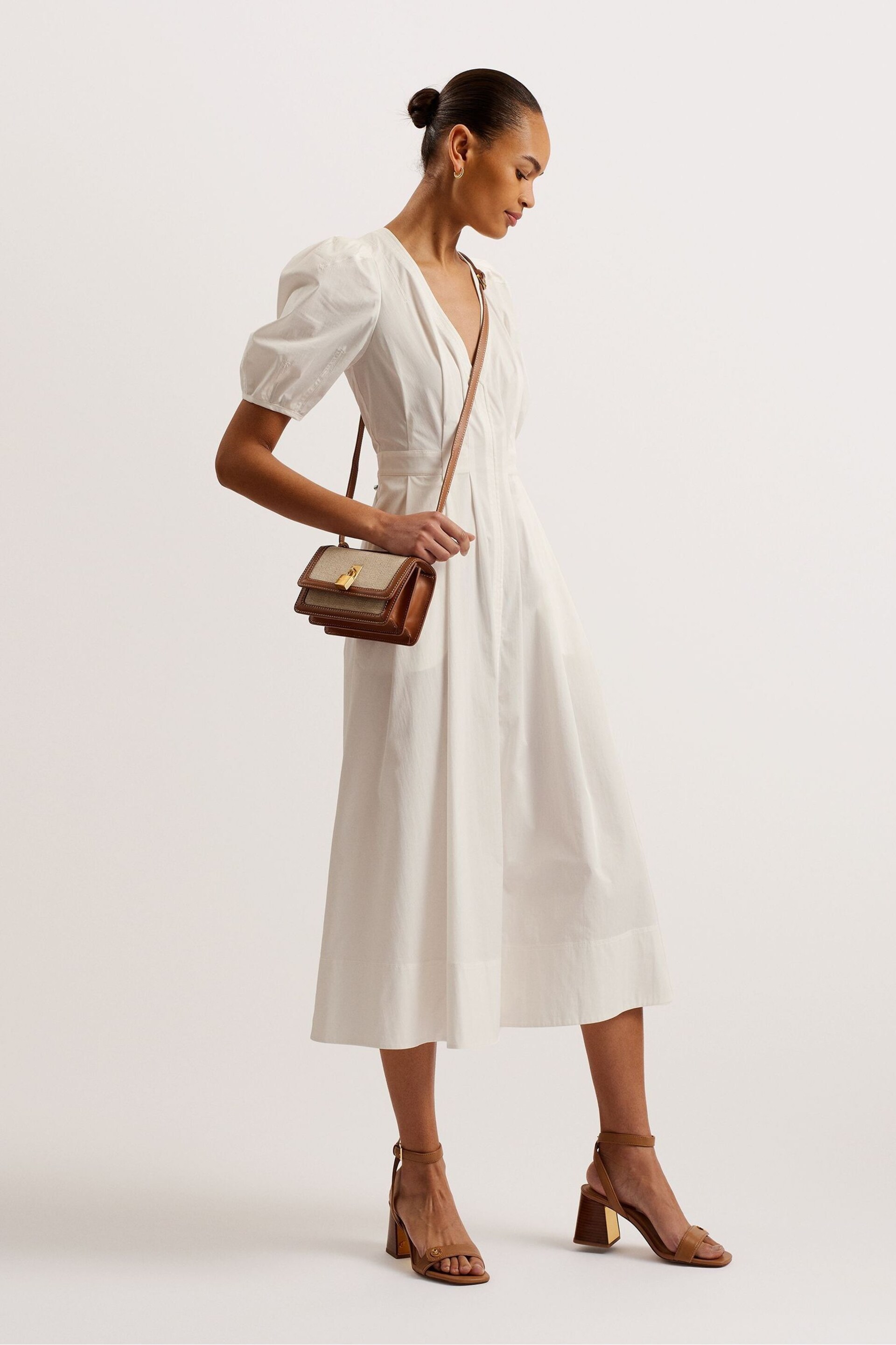 Ted Baker White Ledra Puff Sleeve Midi Dress - Image 1 of 6