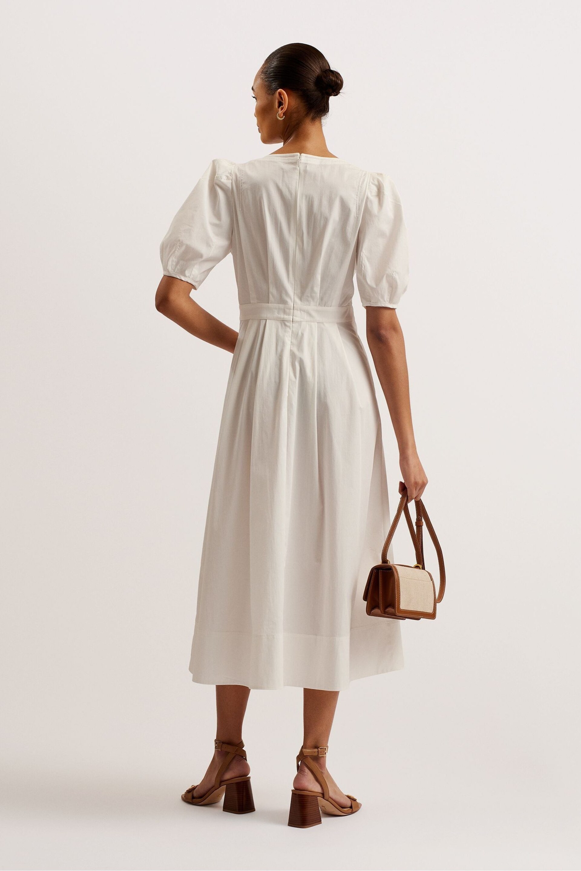 Ted Baker White Ledra Puff Sleeve Midi Dress - Image 4 of 6