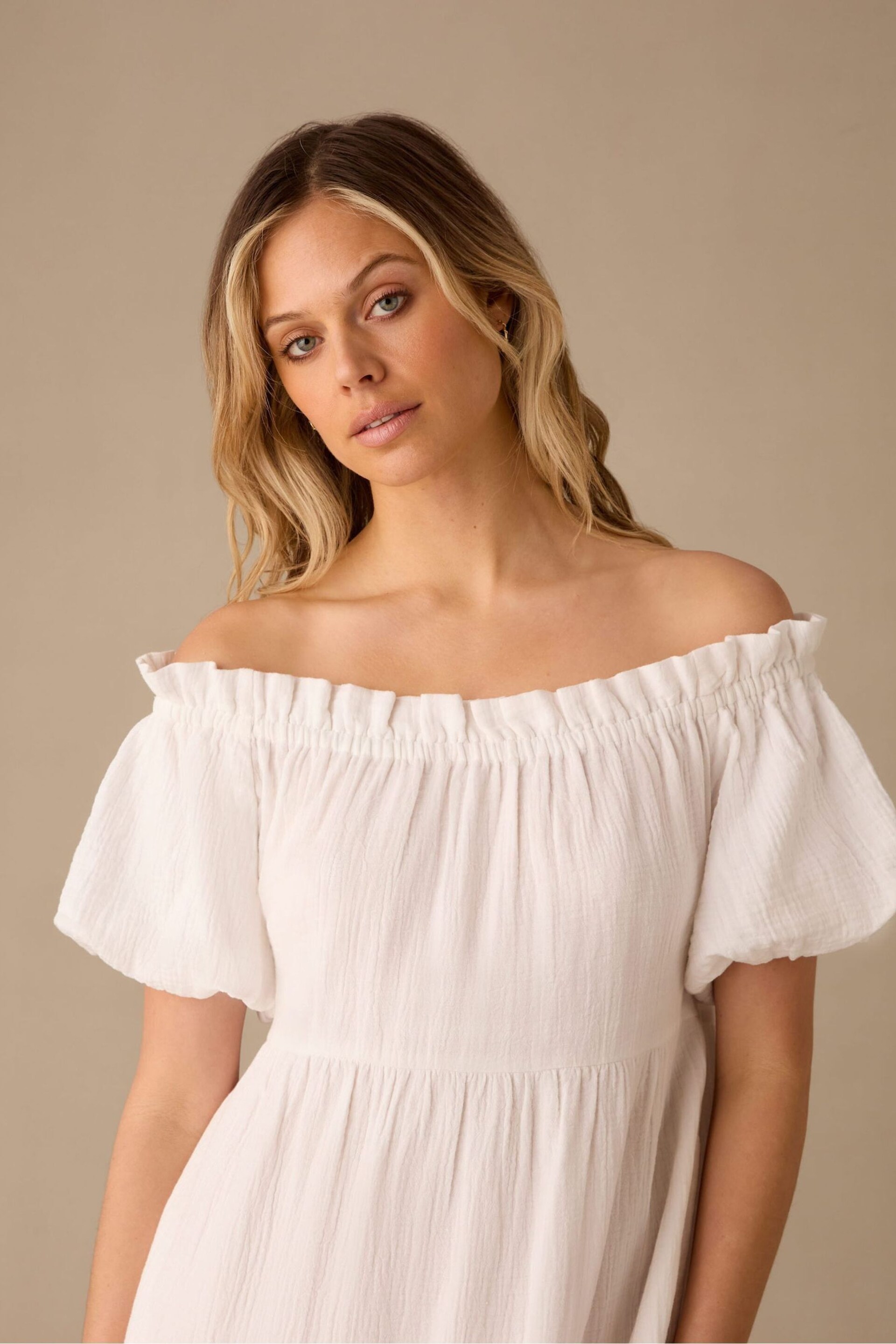 Ro&Zo White Off Shoulder Cheesecloth Dress - Image 5 of 7