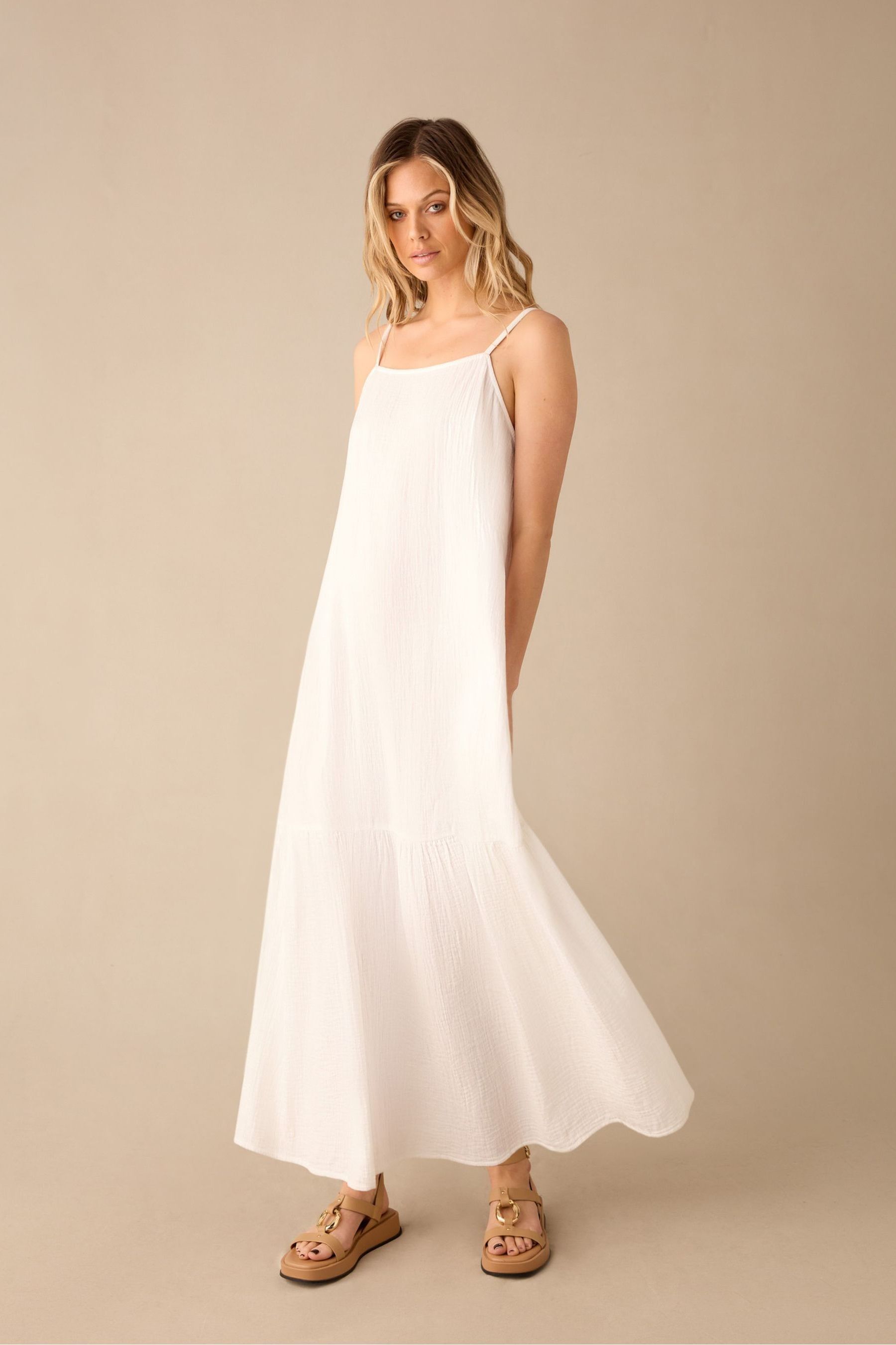 Buy Ro Zo White Tiered Hem Strappy 100 Cotton Cheesecloth Dress from Next USA