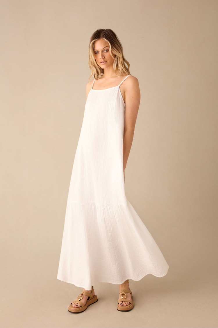 Ro&Zo White Tiered Hem Strappy 100% Cotton Cheesecloth Dress - Image 2 of 3